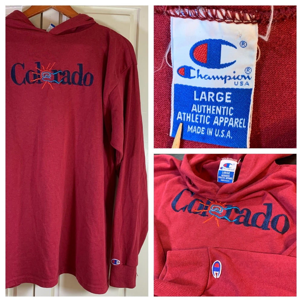 Vintage Champion Colorado Hoodie Sweatshirt‎ Mens Large Spell Out USA Made READ
